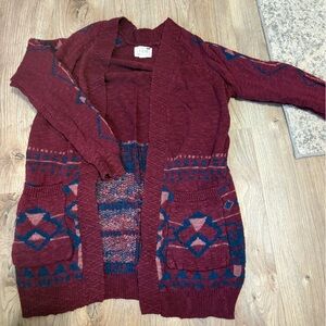 Pacsun Women's Burgundy Patterned Cardigan Sweater